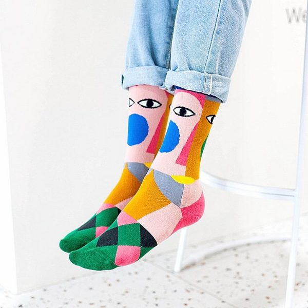 Abstract Faces Patchwork Crew Socks - Image 3