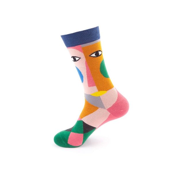 Abstract Faces Patchwork Crew Socks