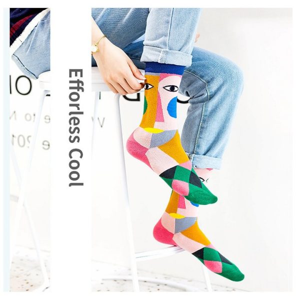 Abstract Faces Patchwork Crew Socks - Image 4