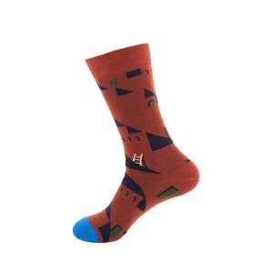 Maroon Crane Embroidery Crew Sock