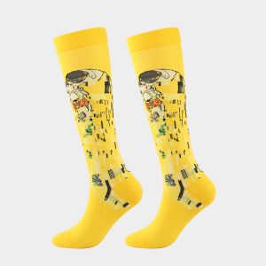 Vibrant Yellow Art Socks with Abstract Figure Socks