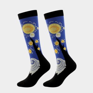 Starry Night Painting Socks – Artistic Vincent Van Gogh Inspired Night Sky Pattern Socks