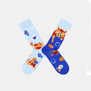 Whimsica Kitten Catching Fish Pattern Surprise Socks