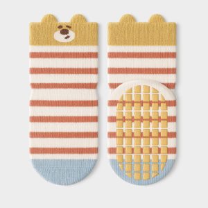 Adorable Cotton Orange Striped Bear Baby Socks