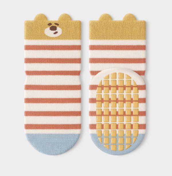 Adorable Cotton Orange Striped Bear Baby Socks