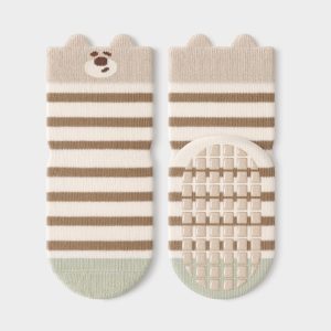 Adorable Cotton Coffee Striped Bear Baby Socks