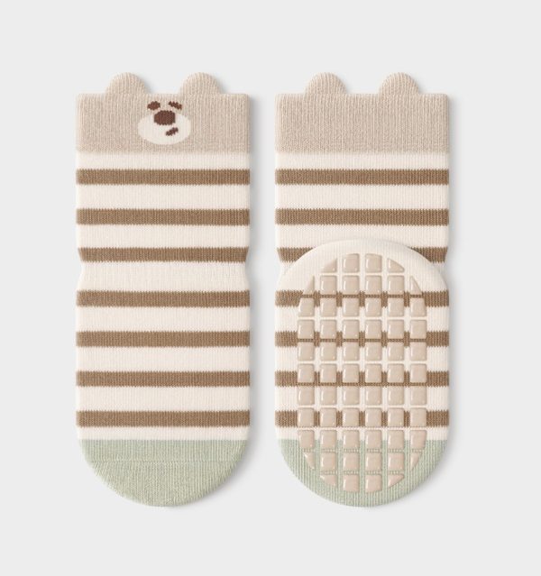 Adorable Cotton Coffee Striped Bear Baby Socks