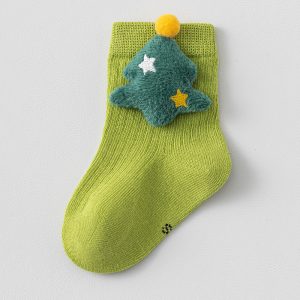 Adorable Knit Christmas Tree Baby Socks