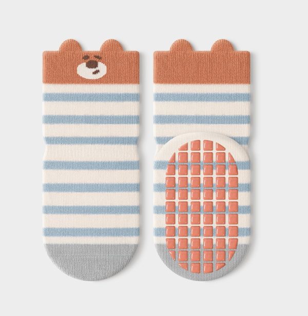 Adorable Cotton Blue Striped Bear Baby Socks