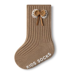 Adorable Cotton Khaki Bow Baby Socks