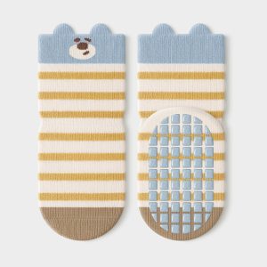 Adorable Cotton Yellow Striped Bear Baby Socks