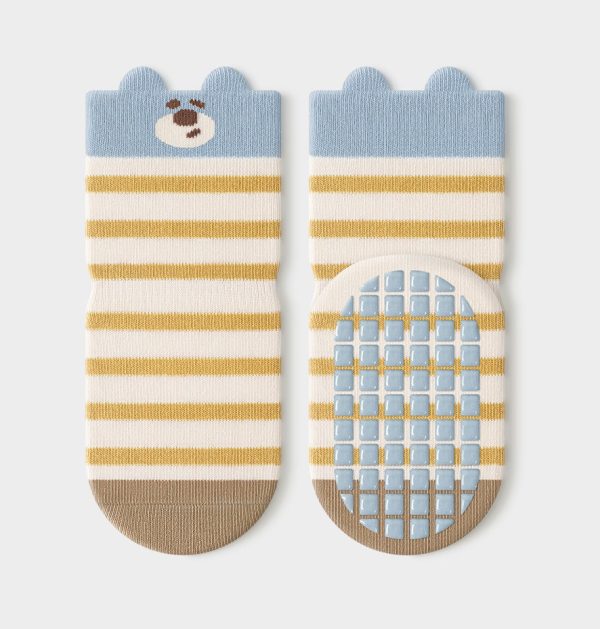 Adorable Cotton Yellow Striped Bear Baby Socks