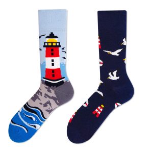 Whimsical Lighthouse Seagull Pattern Surprise Socks