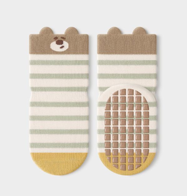 Adorable Cotton Green Striped Bear Baby Socks