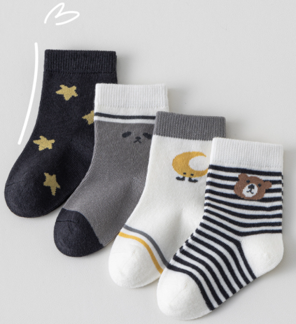 Adorable Cotton Striped Bear Baby Socks - Image 2