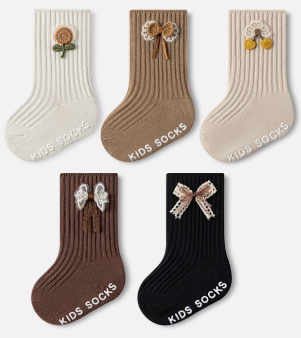 Adorable Cotton Khaki Bow Baby Socks - Image 2